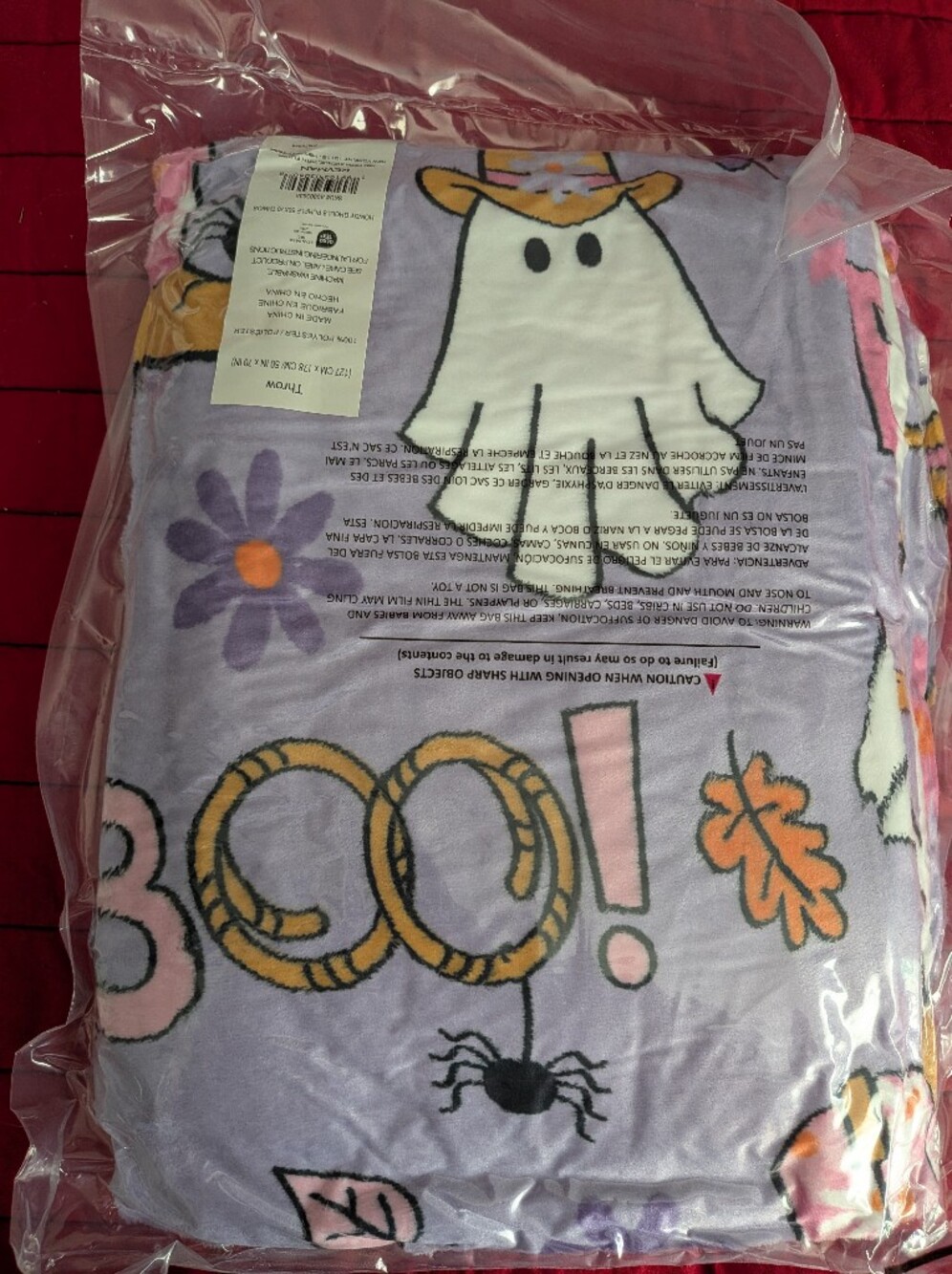 Halloween Ghost Plush Throw Blanket in Purple - Picture 4 of 7